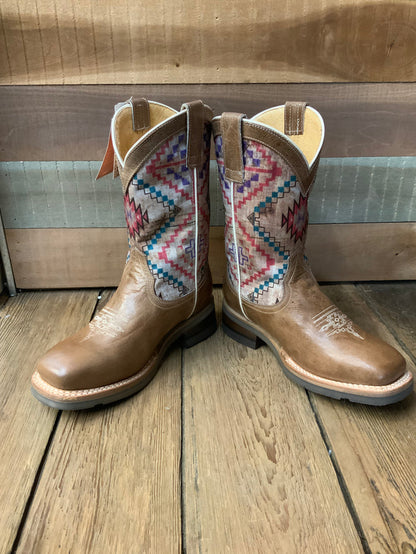 Roper Children/Youth Beige Burnished Brown Native Design Square Toe Western Boot 7023-8454-Painted Cowgirl Western Store