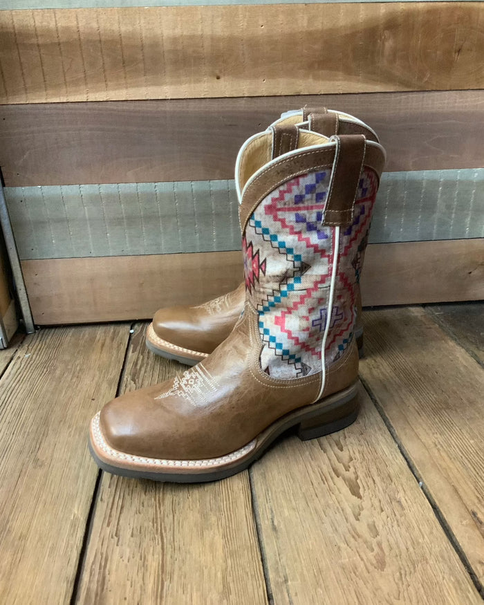 Roper Children/Youth Beige Burnished Brown Native Design Square Toe Western Boot 7023-8454-Painted Cowgirl Western Store