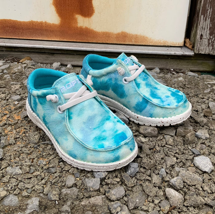 Roper Children/Youth Eva Moc Blue Tie Dye Canvas Slip On Laced Shoe 1793-3011-Painted Cowgirl Western Store
