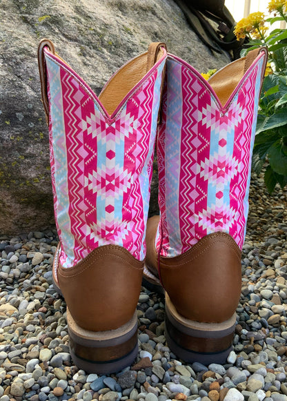 Roper Children’s and Youth Brown & Pink Aztec Printed Top Western Cowgirl Boots 9991-0124-Painted Cowgirl Western Store