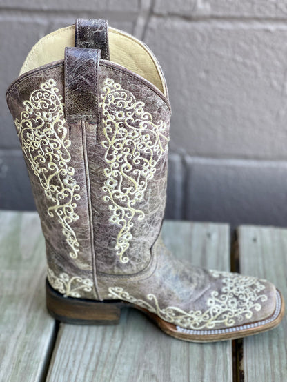 Corral Women's Brown Crater Embroidered Square Toe Cowgirl Boot A2663-Painted Cowgirl Western Store