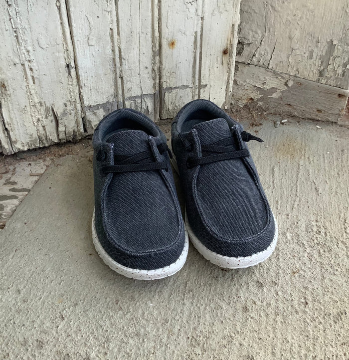 Roper Children/Youth Hang Loose Black Canvas Slip On Laced Shoe 1793-2966-Painted Cowgirl Western Store