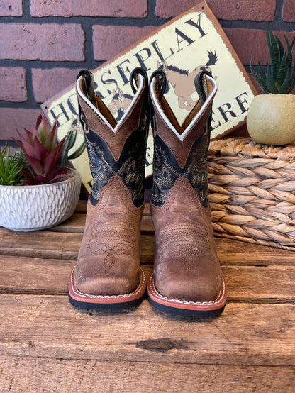 Dan Post Children/Youth Aged Bark Brown Leather & Black Top Rascal Western Cowboy Boot DPC2940 DPC3940-Painted Cowgirl Western Store