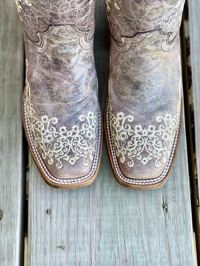 Corral Women's Brown Crater Embroidered Square Toe Cowgirl Boot A2663-Painted Cowgirl Western Store