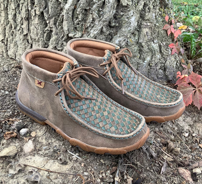 Twisted X Women's Bomber Leather & Clover Green Basketweave Chukka Driving Moc Shoe WDM0152-Painted Cowgirl Western Store