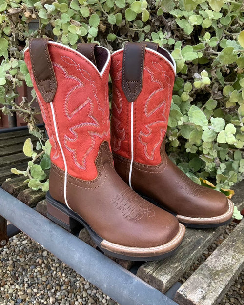 Roper Children's Dark Tan Leather & Red Top Western Cowboy Boot 0911-2940-Painted Cowgirl Western Store