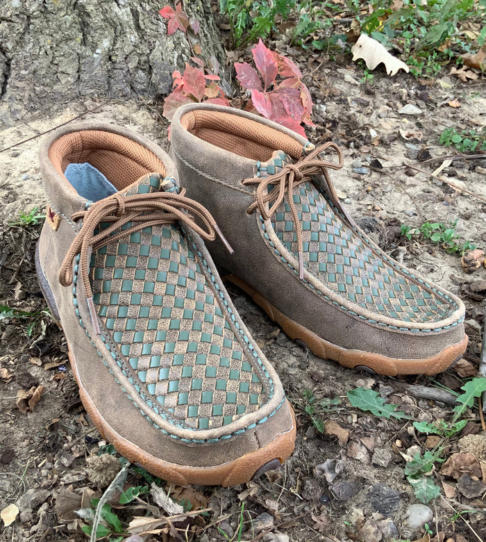 Twisted X Women's Bomber Leather & Clover Green Basketweave Chukka Driving Moc Shoe WDM0152-Painted Cowgirl Western Store