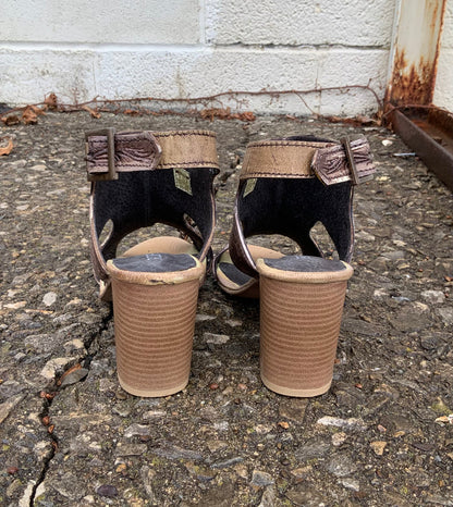 Roper Women's Vintage Beige Tooled Leather Open Toe Sanded Sandal 0946-3064-Painted Cowgirl Western Store