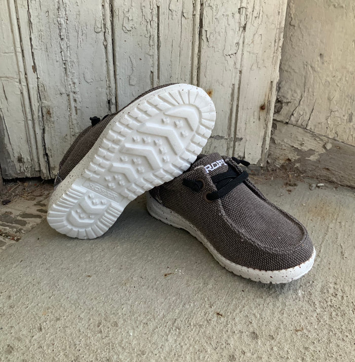 Roper Children/Youth Hang Loose Brown Canvas Slip On Laced Shoe 1793-2981-Painted Cowgirl Western Store