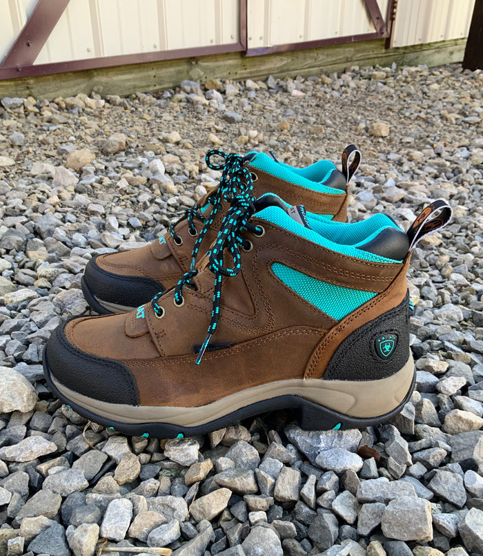 Ariat Women's Terrain H2O Waterproof Weathered Brown & Turquoise Lace Up Shoe 10042538-Painted Cowgirl Western Store