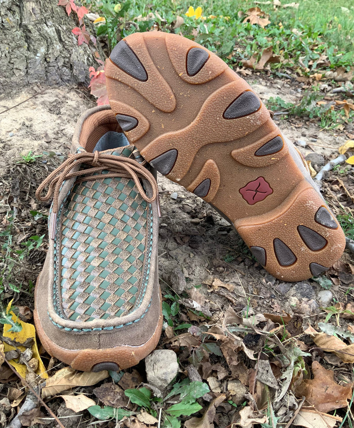 Twisted X Women's Bomber Leather & Clover Green Basketweave Chukka Driving Moc Shoe WDM0152-Painted Cowgirl Western Store