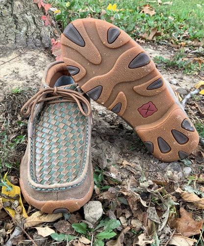 Twisted X Women's Bomber Leather & Clover Green Basketweave Chukka Driving Moc Shoe WDM0152-Painted Cowgirl Western Store