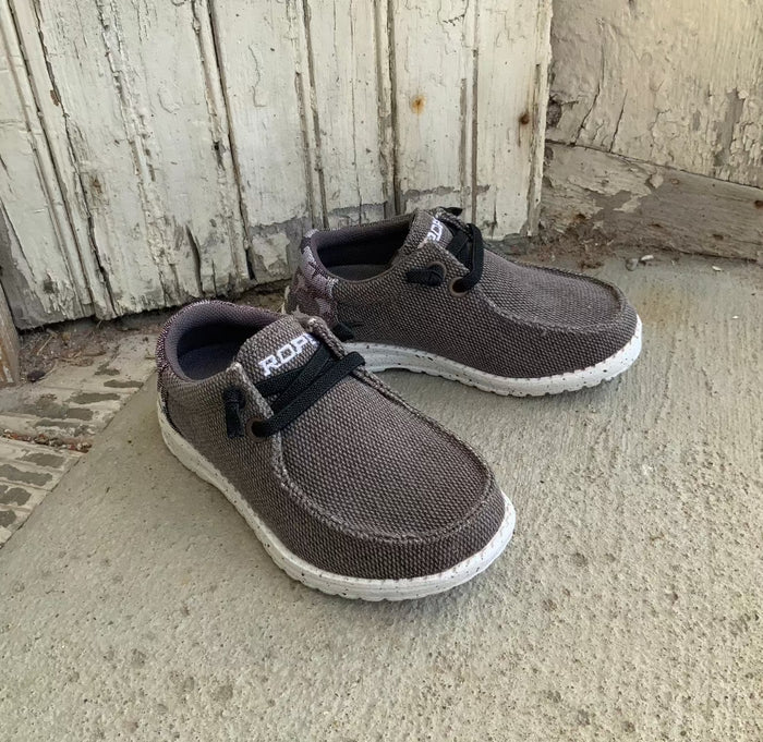 Roper Children/Youth Hang Loose Brown Canvas Slip On Laced Shoe 1793-2981-Painted Cowgirl Western Store