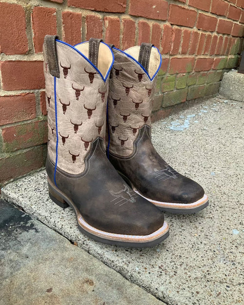 Roper Boy's Brown Steer Head Square Toe Cowboy Boots 7023-8402-Painted Cowgirl Western Store