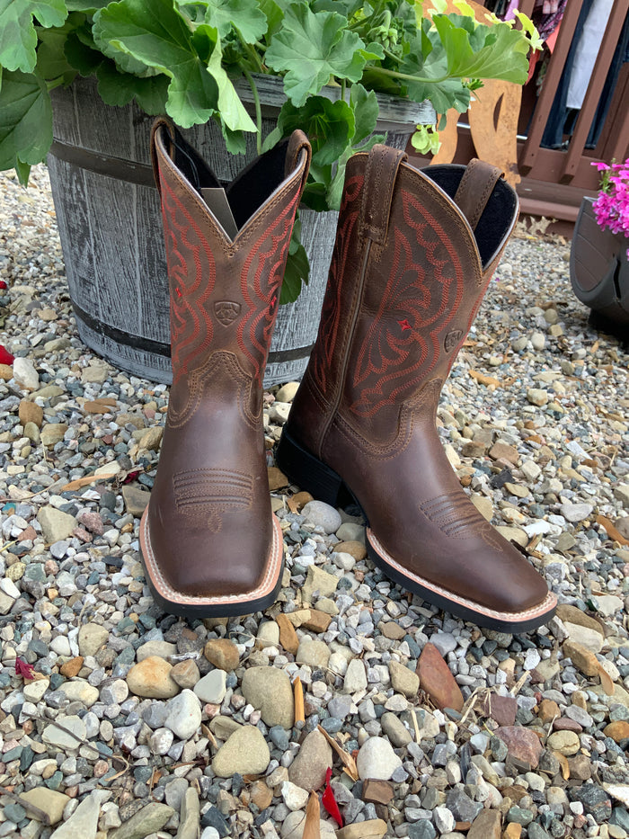 Ariat Children's/Youth Quickdraw Brown Leather Square Toe Western Cowboy Boot 10004853-Painted Cowgirl Western Store