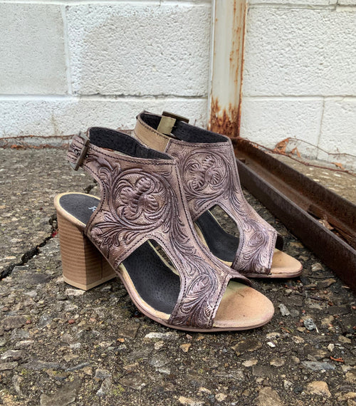 Roper Women's Vintage Beige Tooled Leather Open Toe Sanded Sandal 0946-3064-Painted Cowgirl Western Store