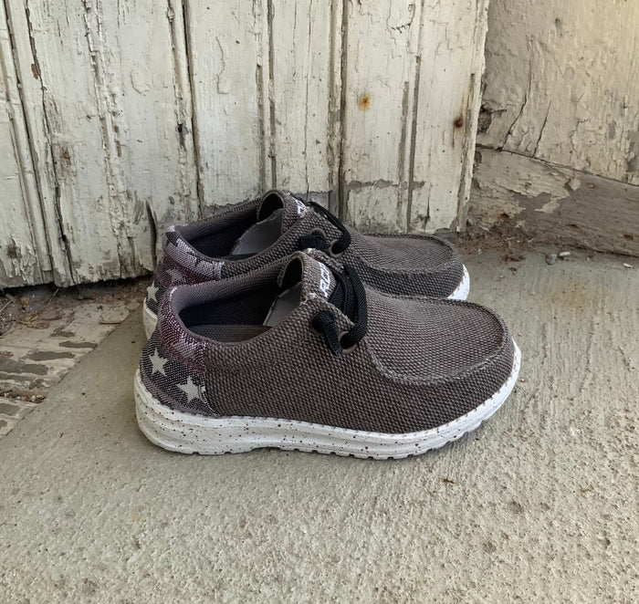 Roper Children/Youth Hang Loose Brown Canvas Slip On Laced Shoe 1793-2981-Painted Cowgirl Western Store