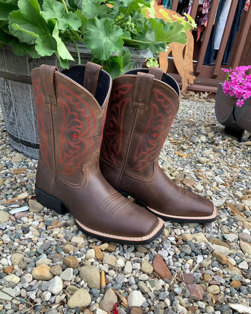 Ariat Children's/Youth Quickdraw Brown Leather Square Toe Western Cowboy Boot 10004853-Painted Cowgirl Western Store