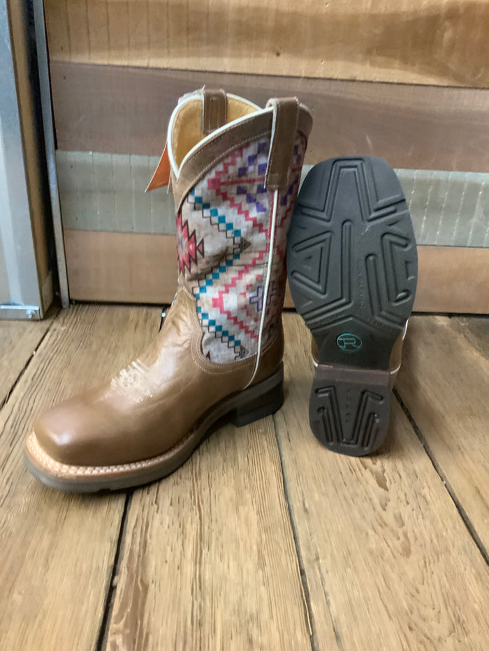Roper Children/Youth Beige Burnished Brown Native Design Square Toe Western Boot 7023-8454-Painted Cowgirl Western Store