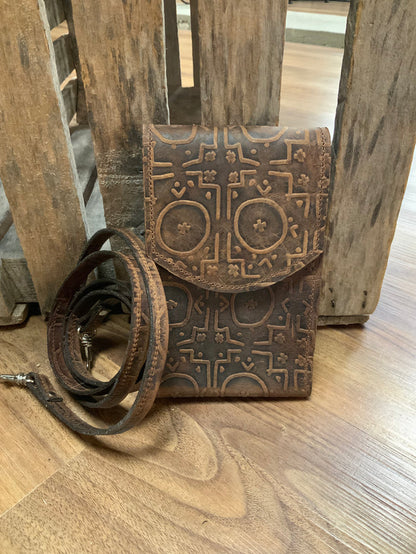 Texas Leather Brown Stamped Cell Phone Case w/ Crossbody Strap XLP269000AC-Painted Cowgirl Western Store