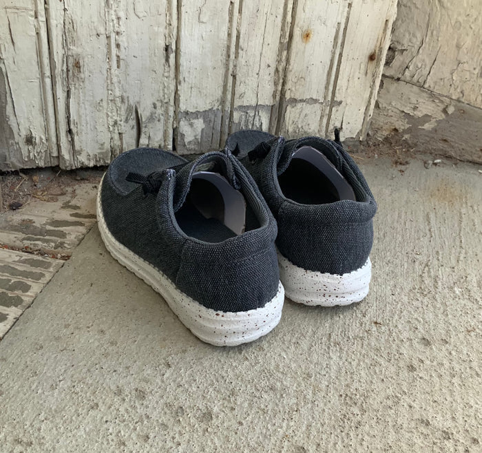 Roper Children/Youth Hang Loose Black Canvas Slip On Laced Shoe 1793-2966-Painted Cowgirl Western Store