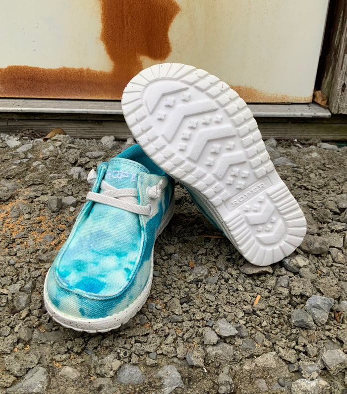Roper Children/Youth Eva Moc Blue Tie Dye Canvas Slip On Laced Shoe 1793-3011-Painted Cowgirl Western Store