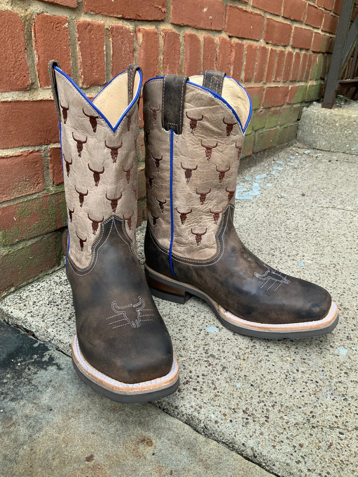 Roper Boy's Brown Steer Head Square Toe Cowboy Boots 7023-8402-Painted Cowgirl Western Store