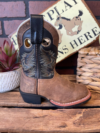 Dan Post Children/Youth Aged Bark Brown Leather & Black Top Rascal Western Cowboy Boot DPC2940 DPC3940-Painted Cowgirl Western Store