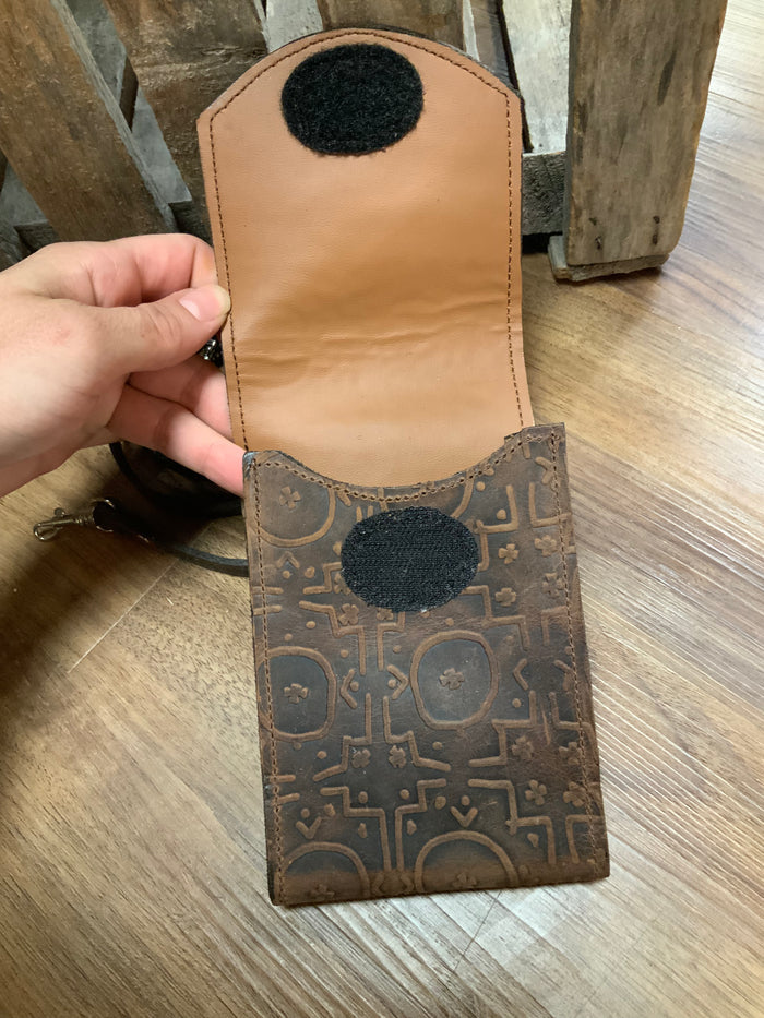 Texas Leather Brown Stamped Cell Phone Case w/ Crossbody Strap XLP269000AC-Painted Cowgirl Western Store