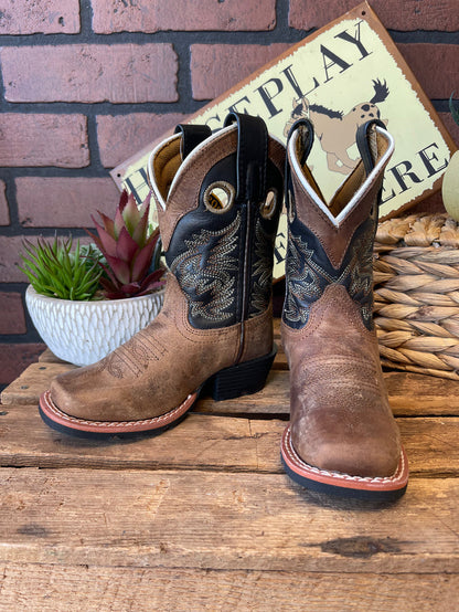 Dan Post Children/Youth Aged Bark Brown Leather & Black Top Rascal Western Cowboy Boot DPC2940 DPC3940-Painted Cowgirl Western Store