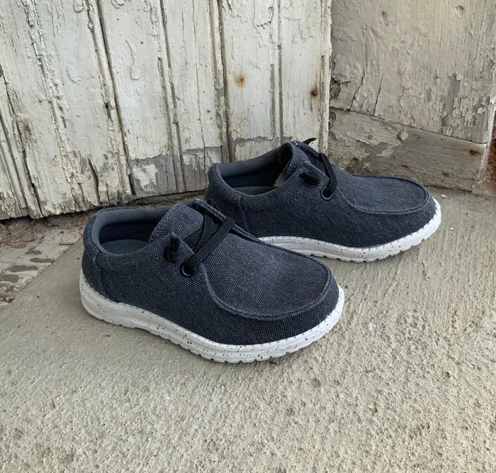 Roper Children/Youth Hang Loose Black Canvas Slip On Laced Shoe 1793-2966-Painted Cowgirl Western Store