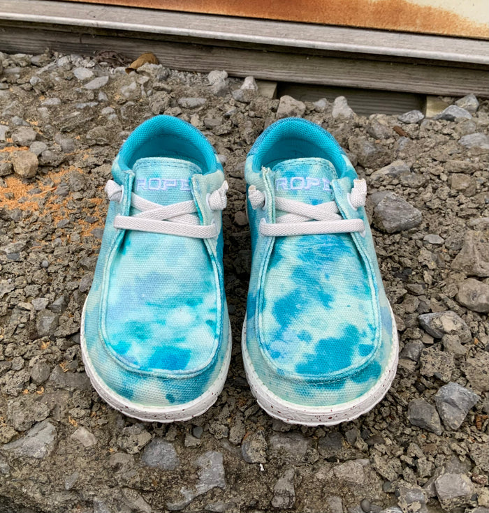 Roper Children/Youth Eva Moc Blue Tie Dye Canvas Slip On Laced Shoe 1793-3011-Painted Cowgirl Western Store