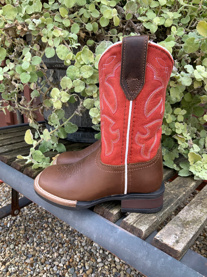 Roper Children's Dark Tan Leather & Red Top Western Cowboy Boot 0911-2940-Painted Cowgirl Western Store