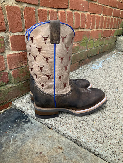 Roper Boy's Brown Steer Head Square Toe Cowboy Boots 7023-8402-Painted Cowgirl Western Store