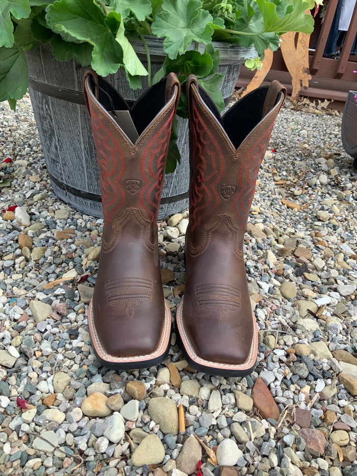 Ariat Children's/Youth Quickdraw Brown Leather Square Toe Western Cowboy Boot 10004853-Painted Cowgirl Western Store