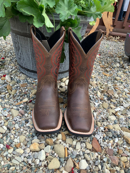 Ariat Children's/Youth Quickdraw Brown Leather Square Toe Western Cowboy Boot 10004853-Painted Cowgirl Western Store