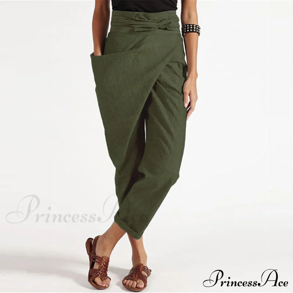 Irregular Lacing Cropped Casual Solid Color Trousers