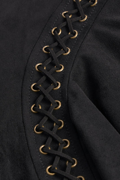 Lace-Up Mid-Rise Mini Skirt in Black