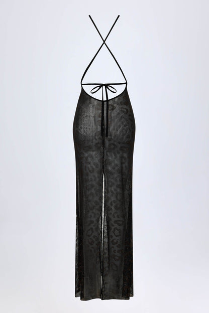 Embellished Backless Maxi Dress in Black