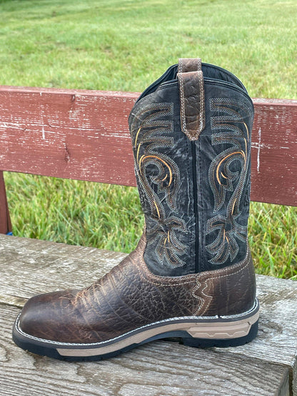 Laredo Hawke Men's Brown Leather & Black Top Steel Toe Square Toe Work Boot 6920-Painted Cowgirl Western Store