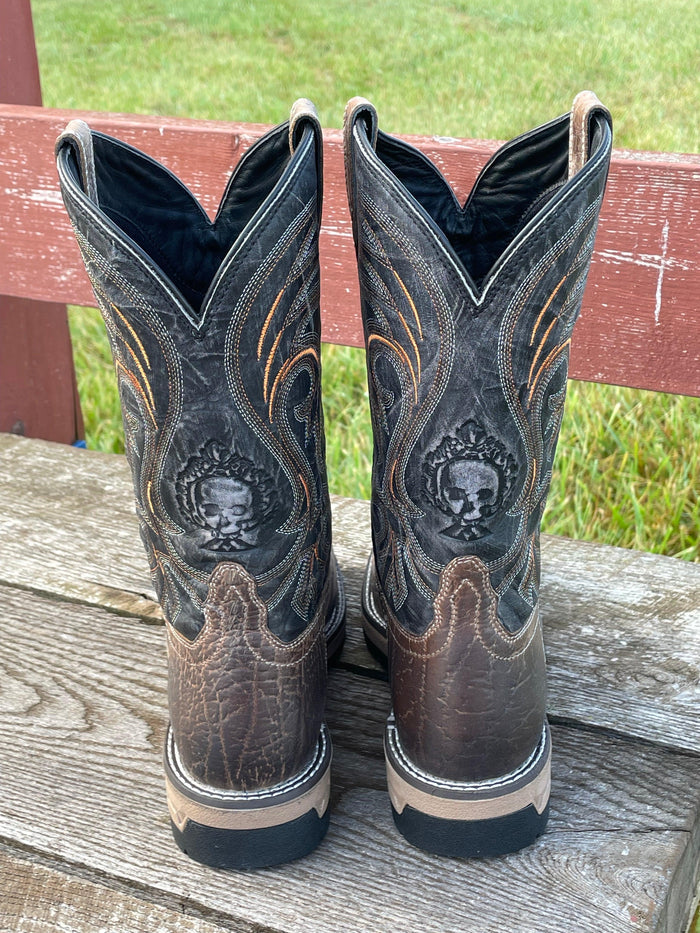 Laredo Hawke Men's Brown Leather & Black Top Steel Toe Square Toe Work Boot 6920-Painted Cowgirl Western Store