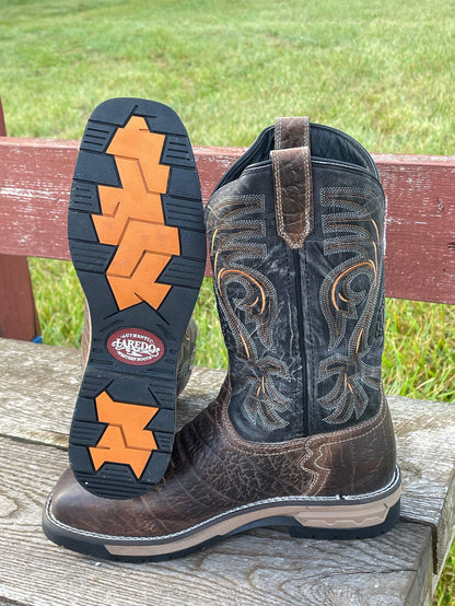 Laredo Hawke Men's Brown Leather & Black Top Steel Toe Square Toe Work Boot 6920-Painted Cowgirl Western Store