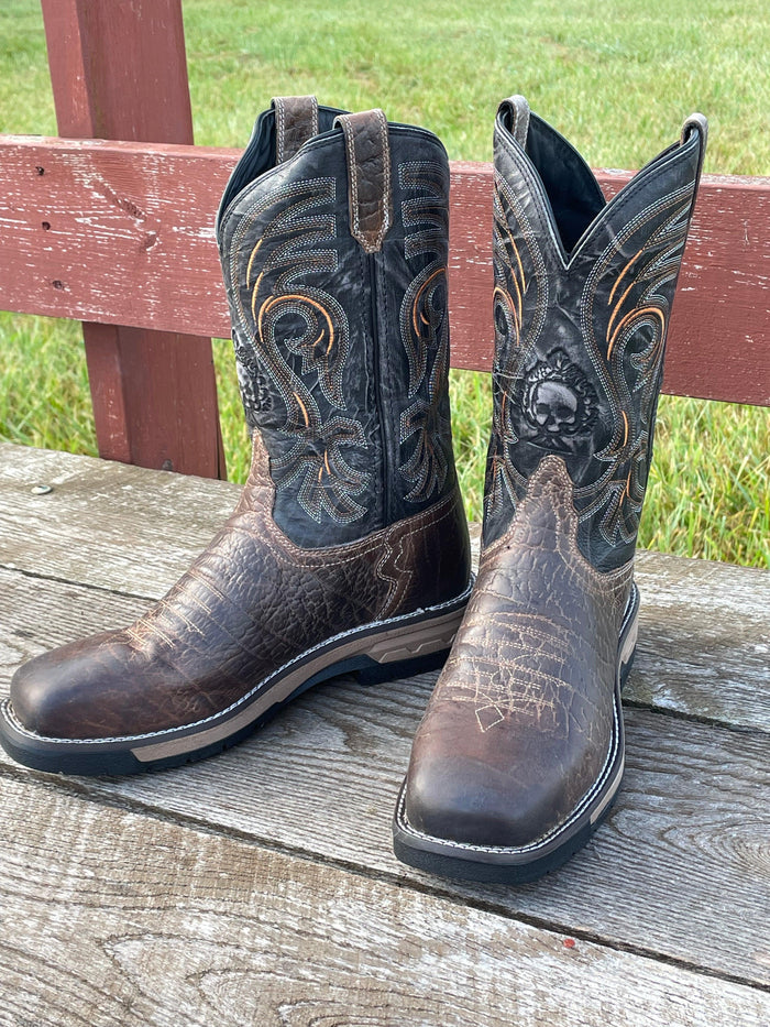 Laredo Hawke Men's Brown Leather & Black Top Steel Toe Square Toe Work Boot 6920-Painted Cowgirl Western Store