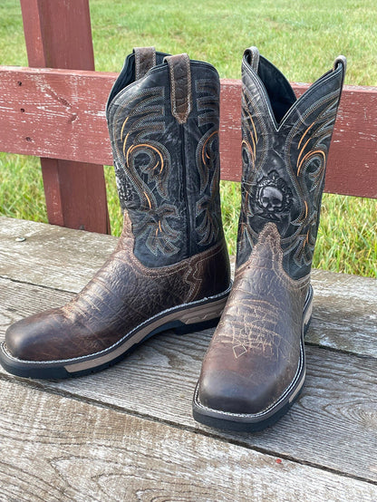 Laredo Hawke Men's Brown Leather & Black Top Steel Toe Square Toe Work Boot 6920-Painted Cowgirl Western Store