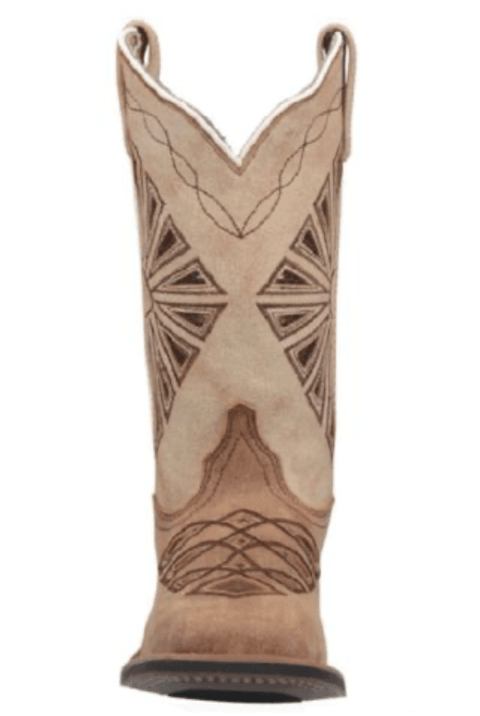 Laredo Women's Kite Days Distressed Brown & Bone White Embroidered Square Toe Cowgirl Boots 5821