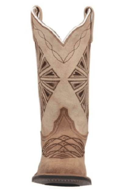 Laredo Women's Kite Days Distressed Brown & Bone White Embroidered Square Toe Cowgirl Boots 5821
