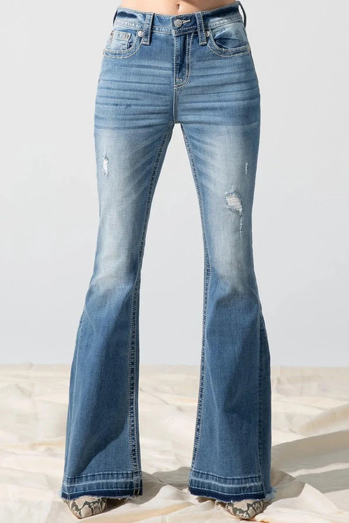 Miss Me Women's Distressed High-Rise Flare Jeans H3636F56-Painted Cowgirl Western Store