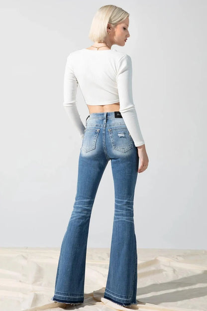 Miss Me Women's Distressed High-Rise Flare Jeans H3636F56-Painted Cowgirl Western Store