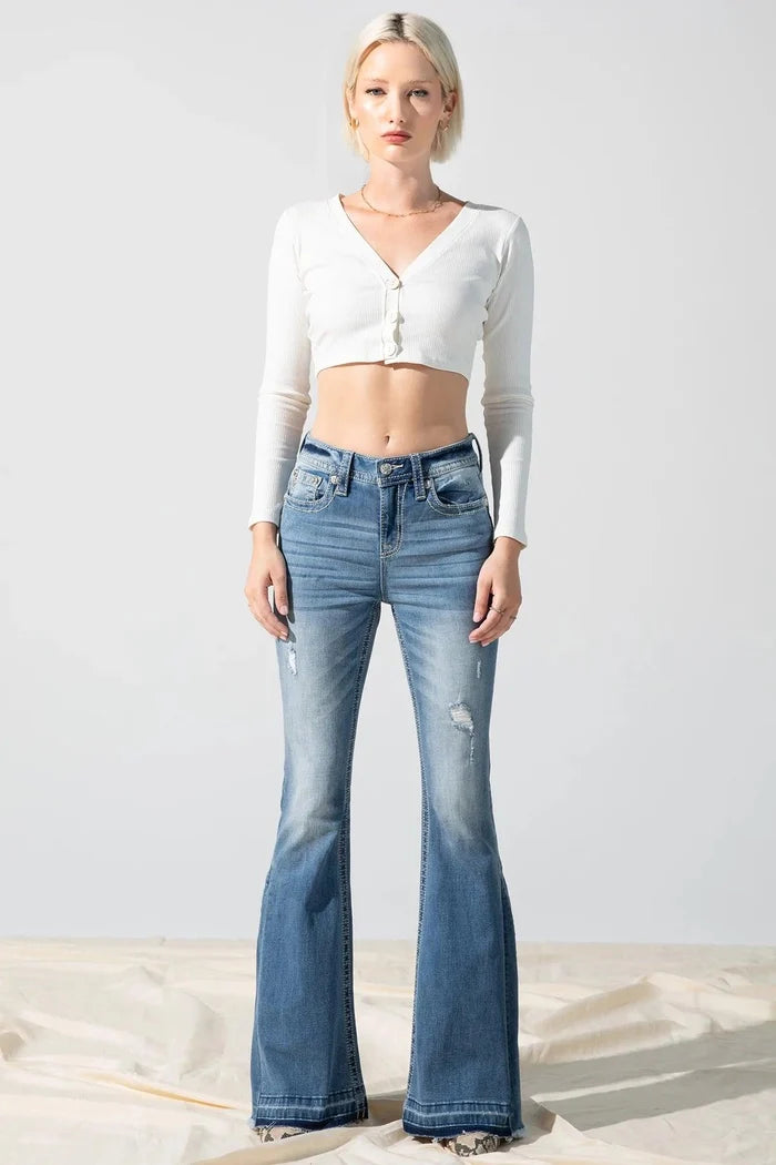 Miss Me Women's Distressed High-Rise Flare Jeans H3636F56-Painted Cowgirl Western Store