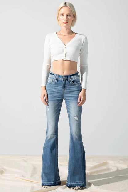 Miss Me Women's Distressed High-Rise Flare Jeans H3636F56-Painted Cowgirl Western Store